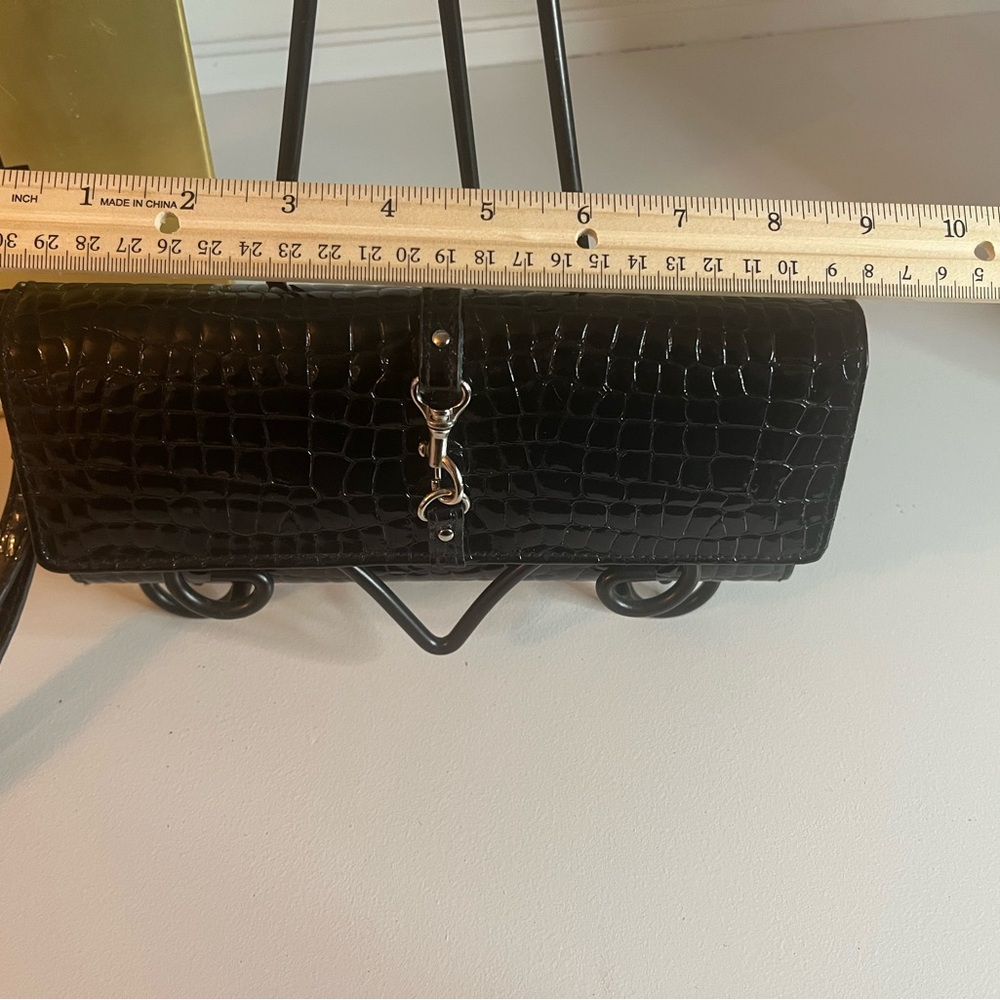 Black Crocodile-Embossed Clutch with Silver Clasp - Picture 2 of 4